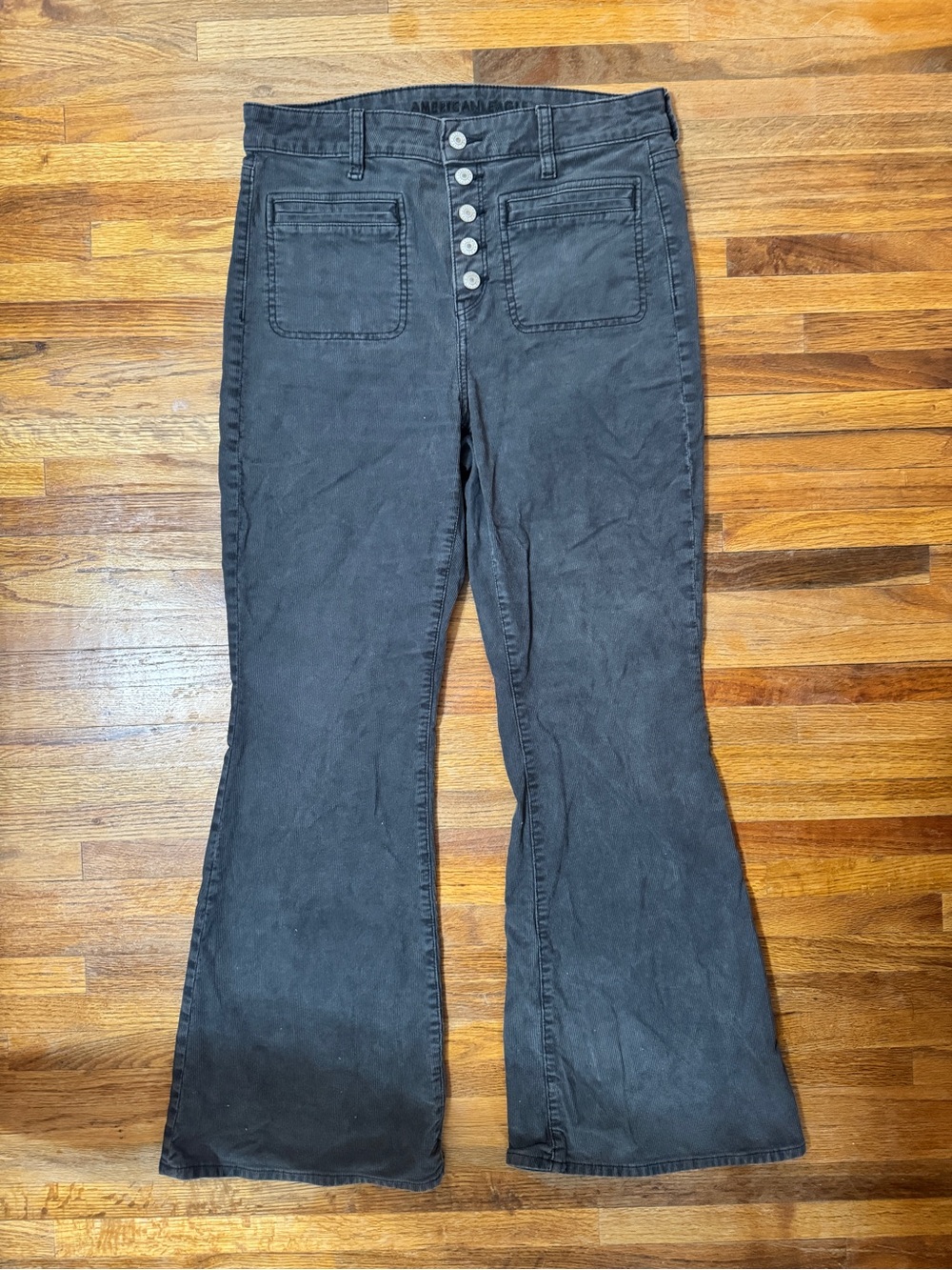 American Eagle Outfitters Charcoal Gray Corduroy High-Rise Jeans